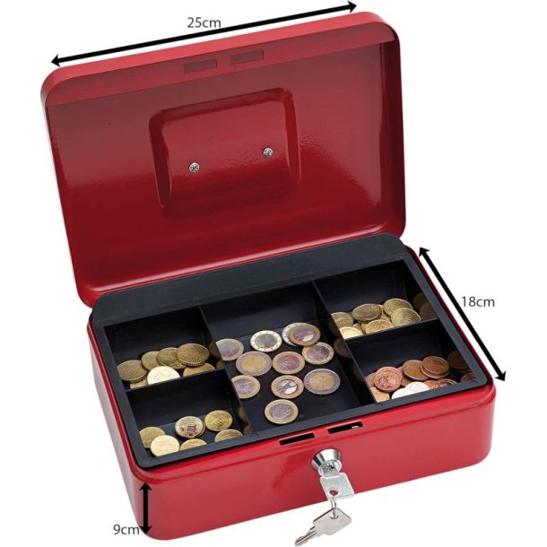 Wedo 703 rd Pengekasse med mntbakke - nglels - 25x18x9cm