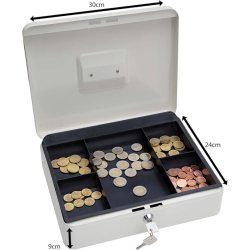 Wedo 704 hvid Pengekasse med mntbakke - nglels - 30x24x9cm