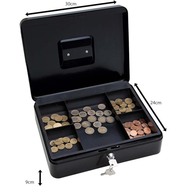 Wedo 704 sort Pengekasse med mntbakke - nglels - 30x24x9cm