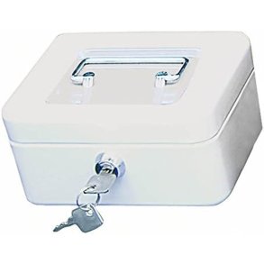 Wedo 701 hvid Pengekasse med mntbakke - nglels - 15x12x8cm