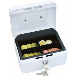 Wedo 701 hvid Pengekasse med mntbakke - nglels - 15x12x8cm
