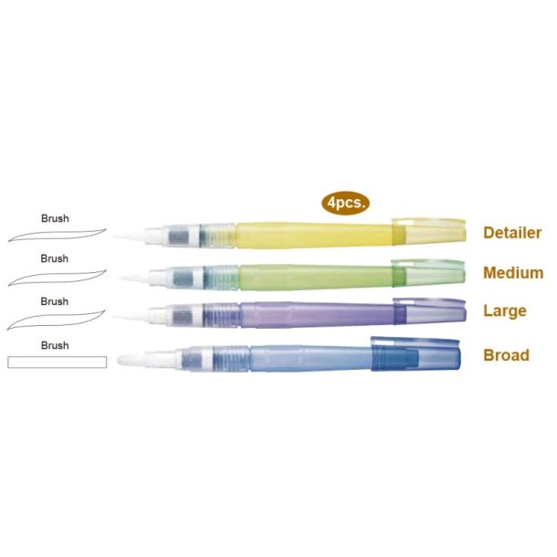 ZIG Pencil BrusH2O -Vandpensel - pakke med 4 stk. (detaljer, medium, large, bred)