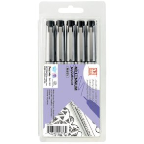 ZIG Millennium Fineliner Pen - 0,05mm-0,8mm sort - 5 Draw pens