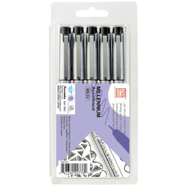 ZIG Millennium Pen - Fineliner - assorteret tykkelser - sort - 5 stk.