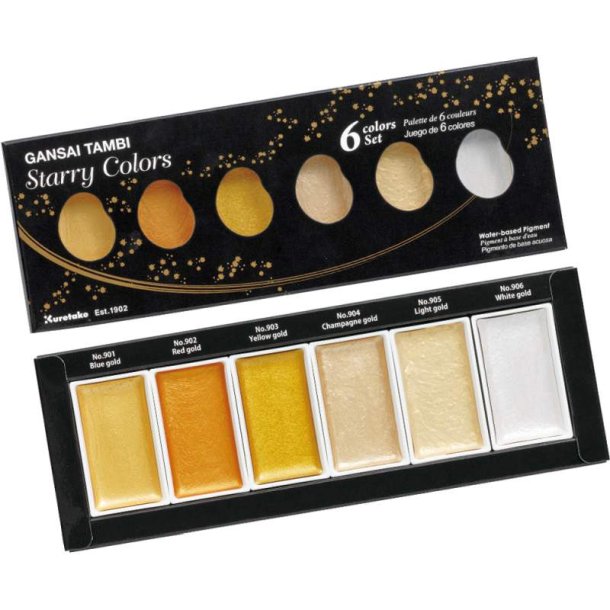 ZIG Gansai Tambi STARRY Color St - med 6 stk. guld akvarel farver