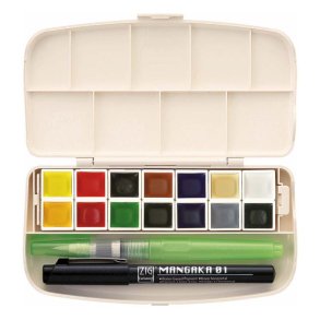 ZIG Gansai Tambi - B�rbart s�t - med 14 akvarel farver + vandpensel