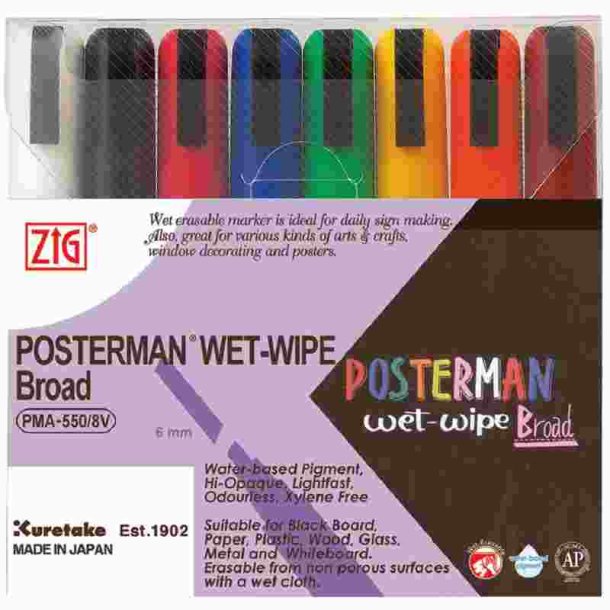 ZIG Marker - Posterman - wet-wipe 6mm - 8/set