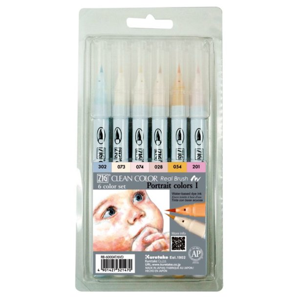 ZIG Clean Color Pensel - Pen St - med 6 stk. Portrait Colors