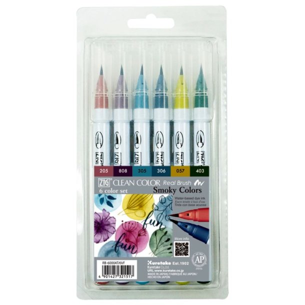 ZIG Clean Color Pensel - Pen St - med 6 stk. Smokey Colors