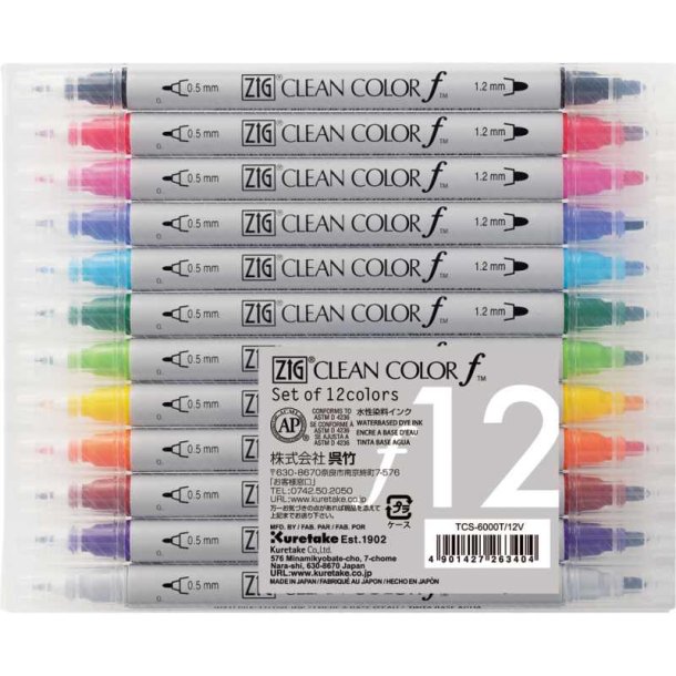 ZIG Clean Color Pen - Fin - St - med 12 farver