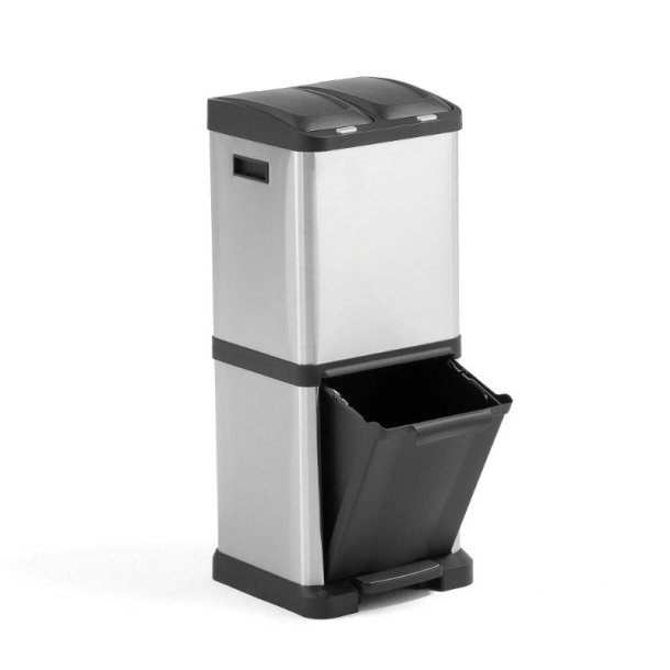Affalds sorteringsmodul - 3 beholdere - 1x16 Liter/2x8 liter - fodpedal - Slv/Sort