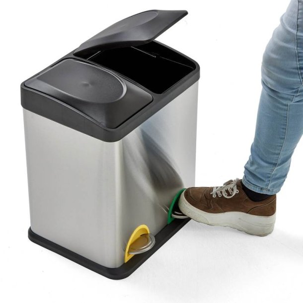 Pedalspand - 2x15 liter - udtagelig inder beholder - Hygiejnisk - Farvekodede pedaler - Rustfri