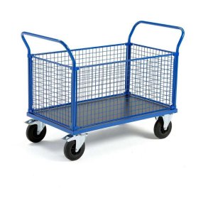 Lagervogn - 4 trd sider - 1200x800 mm - gummihjul - 500 kg - med bremse