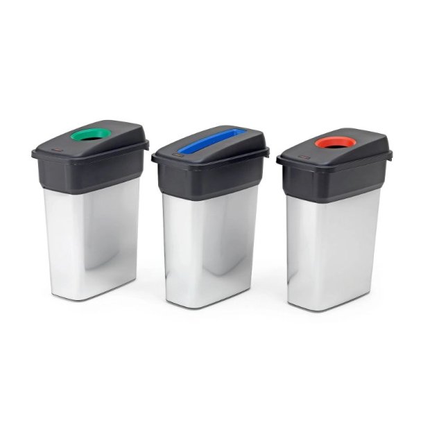 Affaldsbeholder - St af 3x55 Liter - plast - farvekodet/produktspecifik lg - Slv/Sort