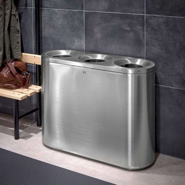 Affalds sorteringsmodul - 3 beholdere - 3x48 Liter - Rustfrit stl - Slv