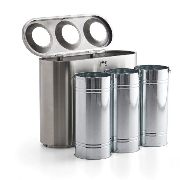 Affalds sorteringsmodul - 3 beholdere - 3x48 Liter - Rustfrit stl - Slv