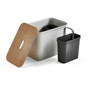 Affaldssorteringsboks med sde - hvid genanvendt plast - birke lg - 3 inder beholdere - 76 liter