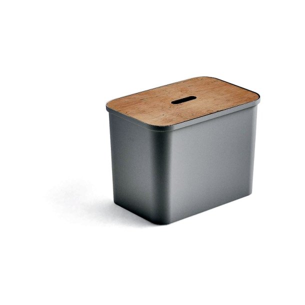 Affaldssorteringsboks med sde - hvid genanvendt plast - birke lg - 3 inder beholdere - 76 liter