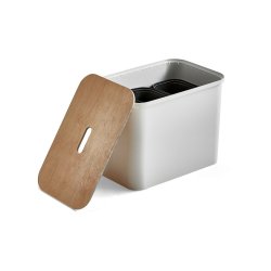 Affaldssorteringsboks med sde - hvid genanvendt plast - birke lg - 3 inder beholdere - 76 liter