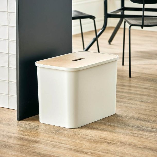Affaldssorteringsboks med sde - hvid genanvendt plast - birke lg - 3 inder beholdere - 76 liter