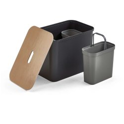 Affaldssorteringsboks med sde - sort genanvendt plast - birke lg - 3 inder beholdere - 76 liter