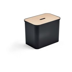 Affaldssorteringsboks med sde - sort genanvendt plast - birke lg - 3 inder beholdere - 76 liter