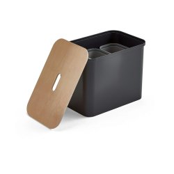 Affaldssorteringsboks med sde - sort genanvendt plast - birke lg - 3 inder beholdere - 76 liter