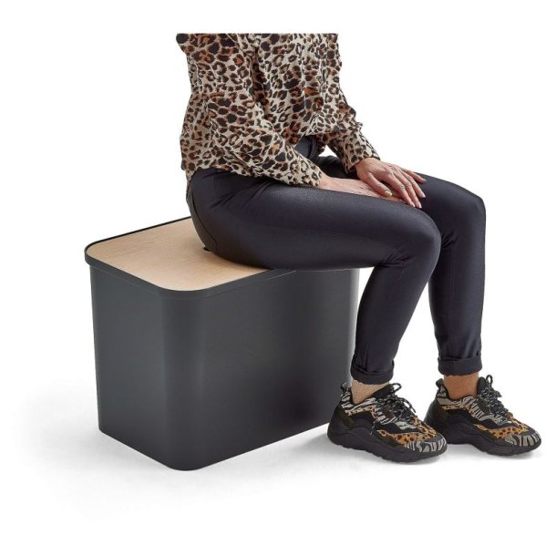 Affaldssorteringsboks med sde - sort genanvendt plast - birke lg - 3 inder beholdere - 76 liter