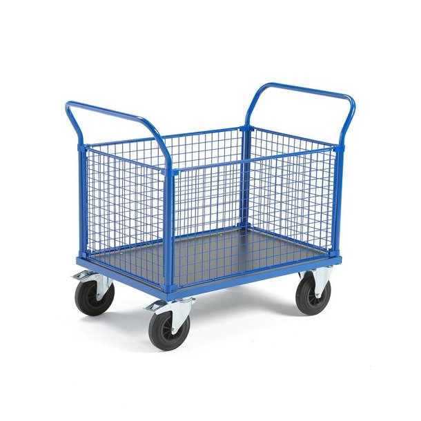 Lagervogn - 4 trd sider - 1000x700 mm - gummihjul - 500 kg - med bremse