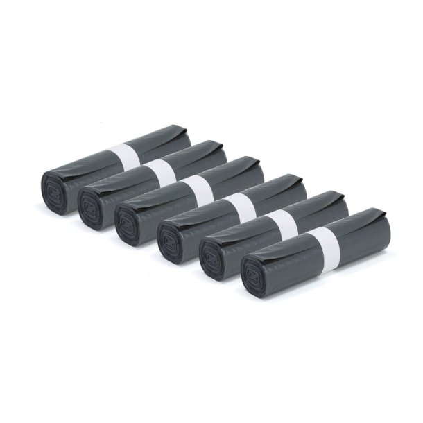 Affaldss�kke - 6 Ruller - 25 stk. pr. rulle - 50 my - 110 Liter - 100 % genanvendt - sort