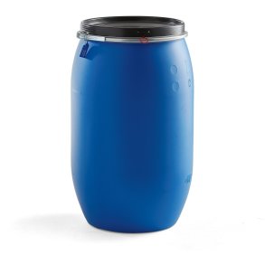 Plasttnde med lg og spndebnd - 220 Liter bl