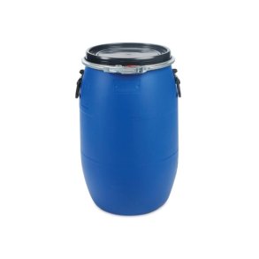 Plasttnde med lg, hndtag og spndebnd - 60 Liter bl