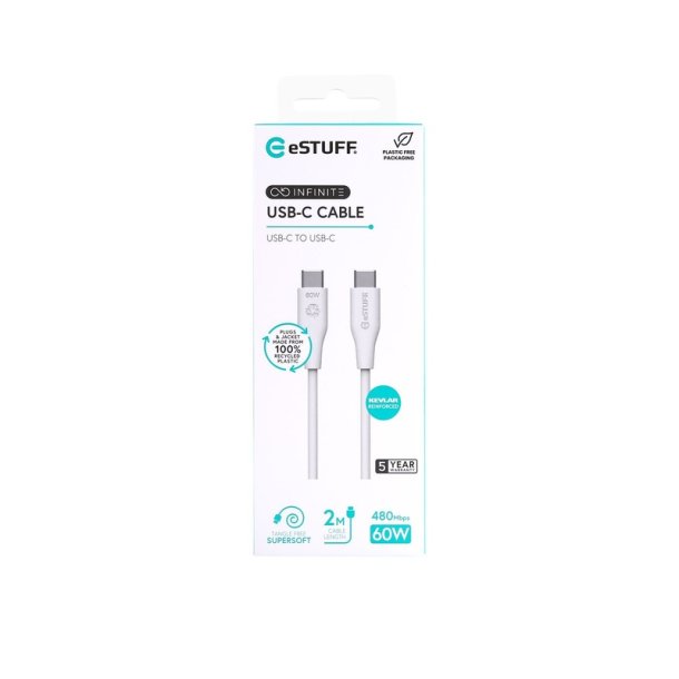 eSTUFF - ES604270 - USB 2.0 - USB C - Male - Straight - Nickel - Recycled Thermoplastic Elastomer (rTPE)