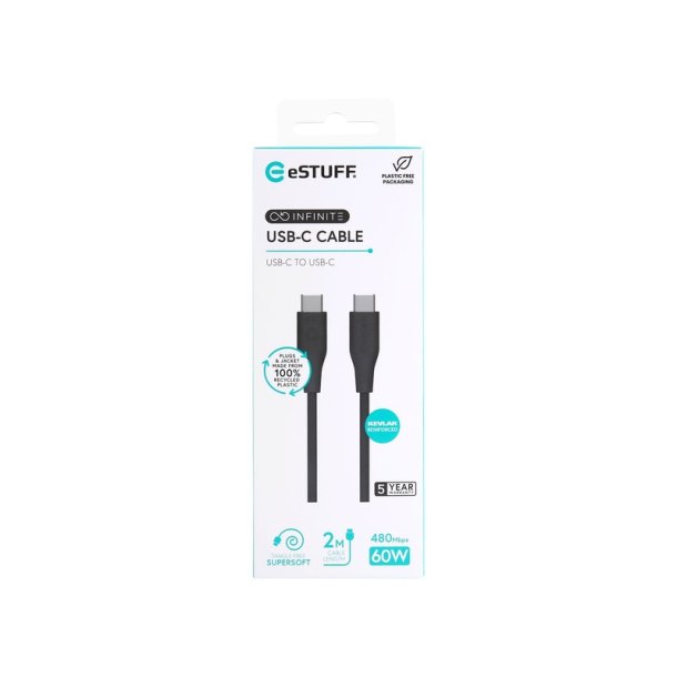 eSTUFF - ES604280 - USB 2.0 - USB C - Male - Straight - Nickel - Recycled Thermoplastic Elastomer (rTPE)