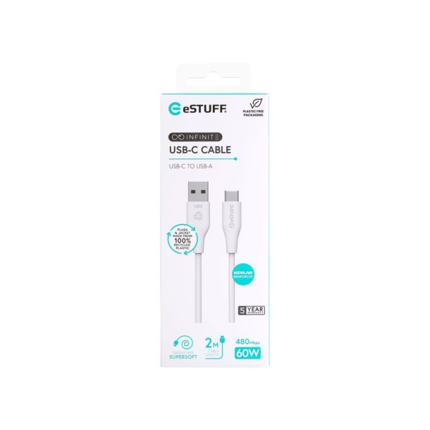 eSTUFF - ES605270 - USB 2.0 - USB C - USB A - Male - Straight - Nickel