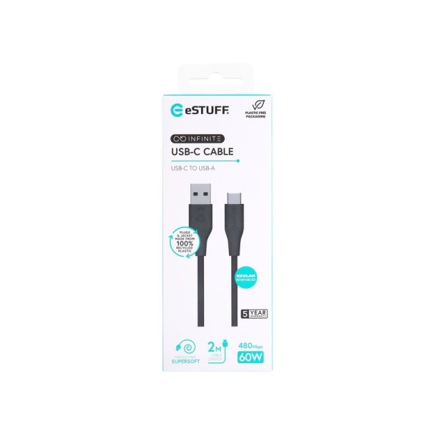 eSTUFF - ES605280 - USB 2.0 - USB C - USB A - Male - Straight - Nickel