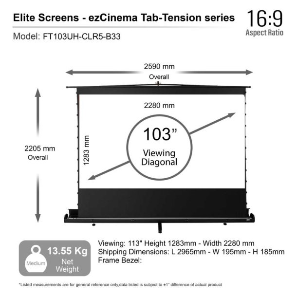 Elitescreens manuelt projektorl�rred ezCinema Tab-Tension 5 - FT103UH-CLR5-B30 - 103" - 16:9 - CLR 5 (Ceiling Light Rejecting)